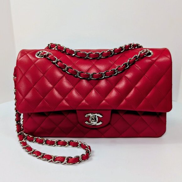 Chanel Rare Red 17b Classic Medium Quilted Lambskin Double Flap Bag - Picture 3 of 16